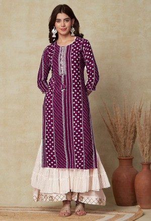 Printed Rayon Blend A-line Kurti